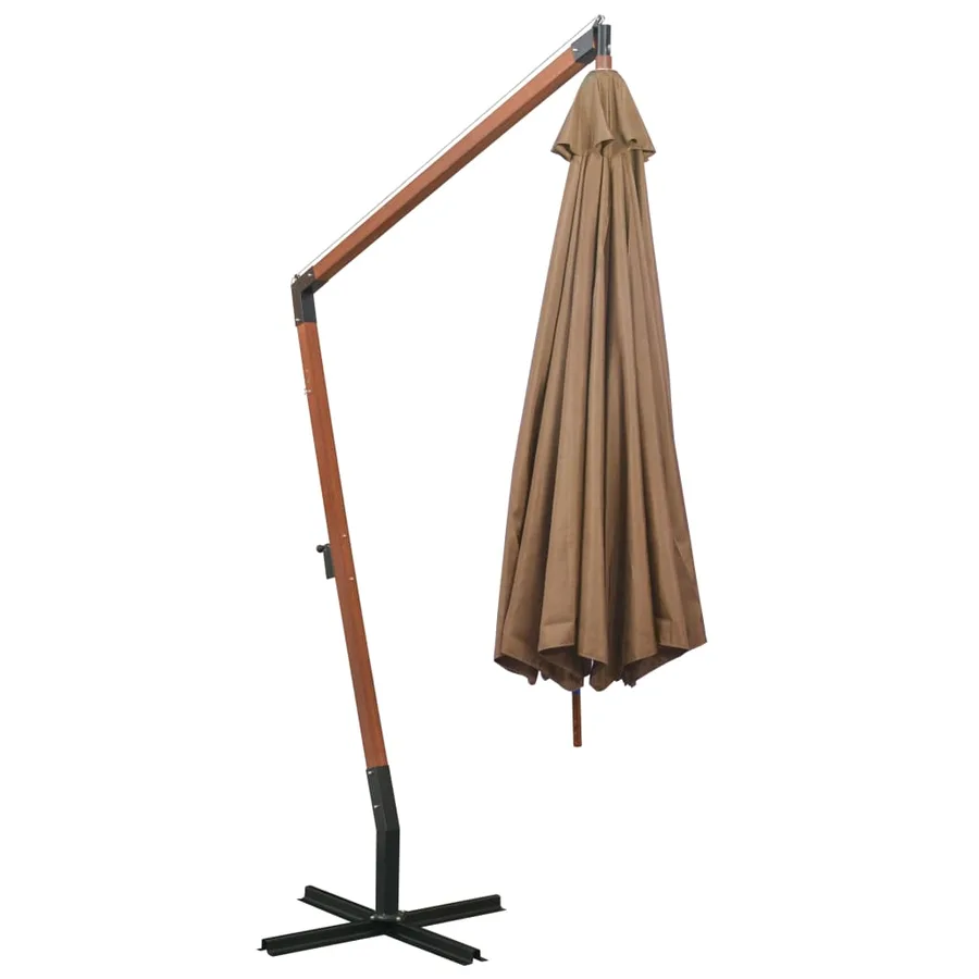 Parasol de jardin suspendu avec mât taupe bois de sapin massif - 4
