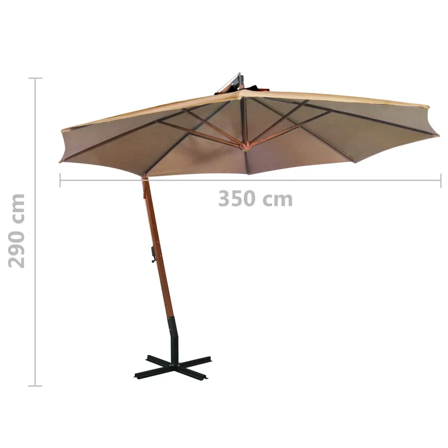 Parasol de jardin suspendu avec mât taupe bois de sapin massif - 9