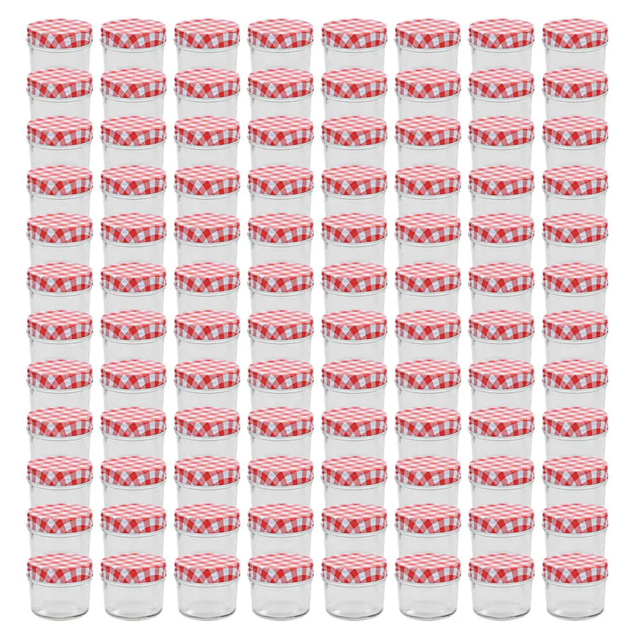 Pots à confiture Couvercles blanc et rouge 96 pcs Verre 110 ml