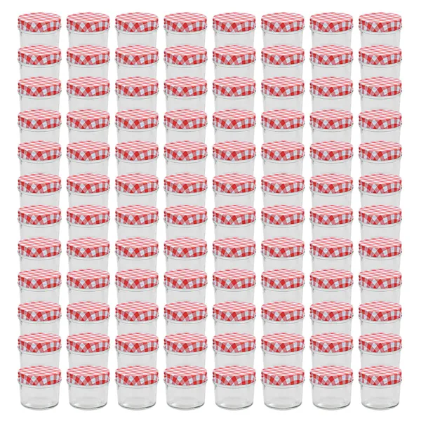 Pots à confiture Couvercles blanc et rouge 96 pcs Verre 110 ml