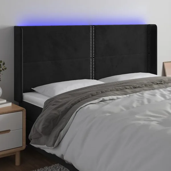 Tête de lit à LED Noir 183x16x118/128 cm Velours