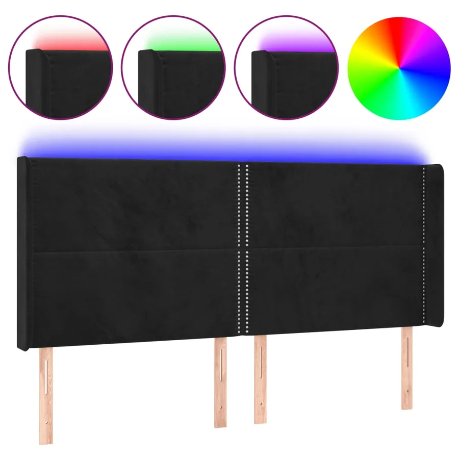 Tête de lit à LED Noir 183x16x118/128 cm Velours - 2