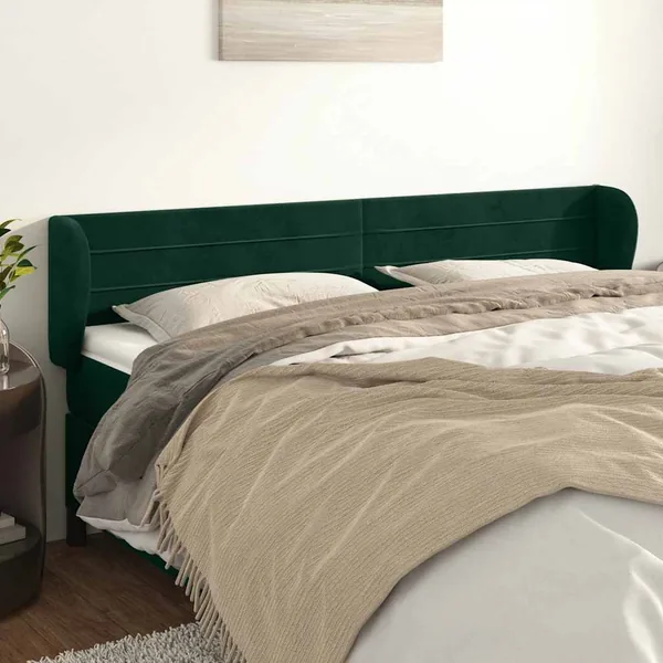 Tête de lit avec oreilles Vert foncé 163x23x78/88 cm Velours