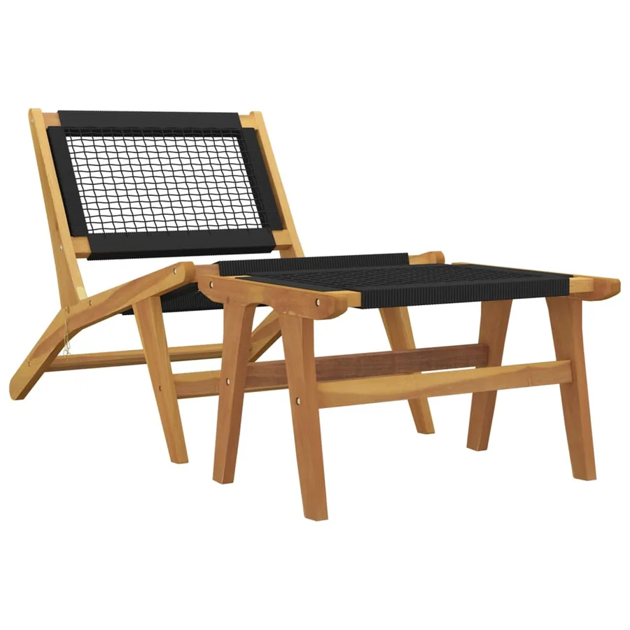Chaise de jardin et repose-pieds Bois teck solide et polyester - 2