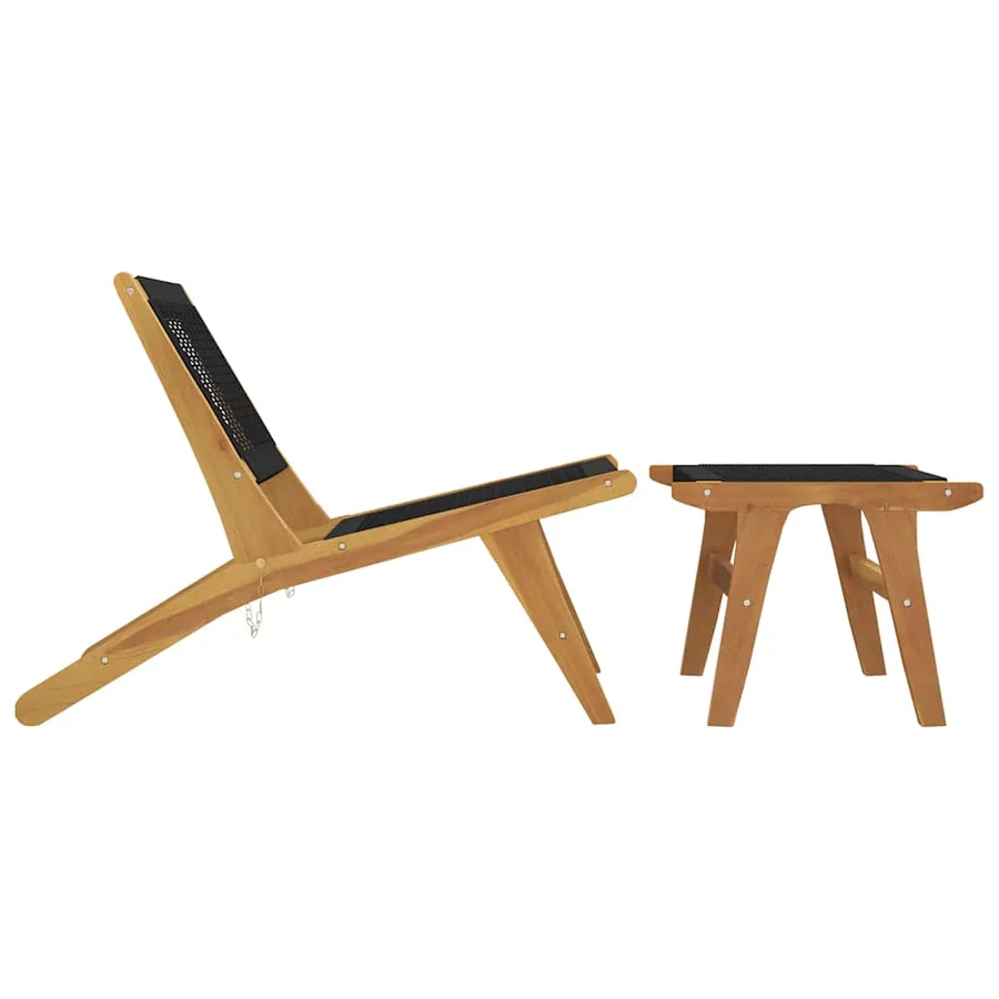 Chaise de jardin et repose-pieds Bois teck solide et polyester - 4
