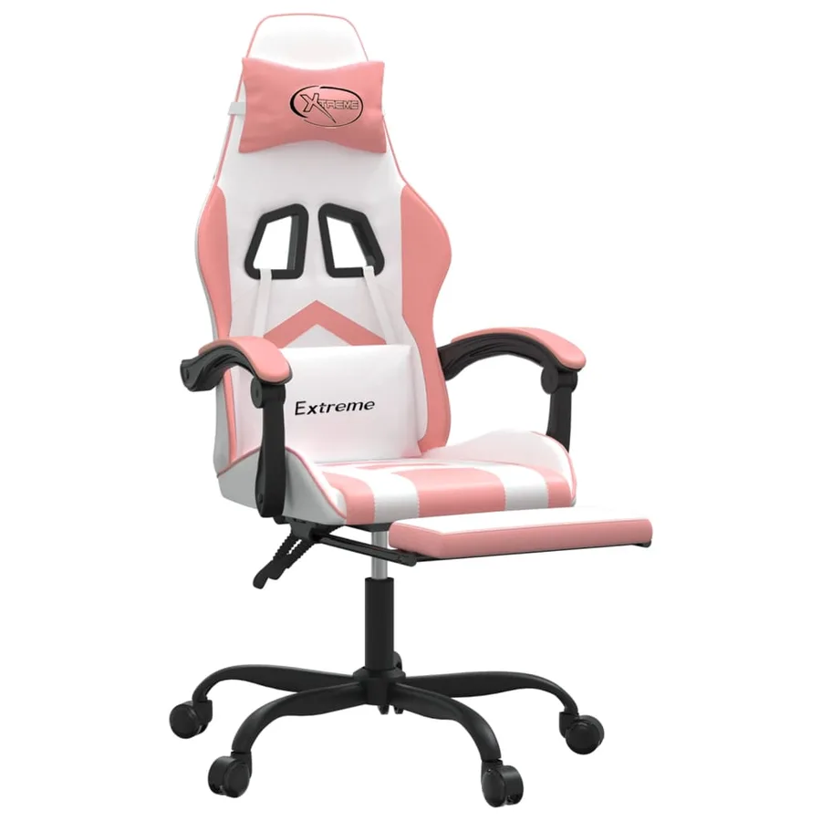 Chaise de jeu avec repose-pied Blanc et rose Similicuir - 6