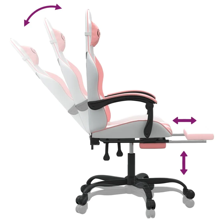 Chaise de jeu avec repose-pied Blanc et rose Similicuir - 7
