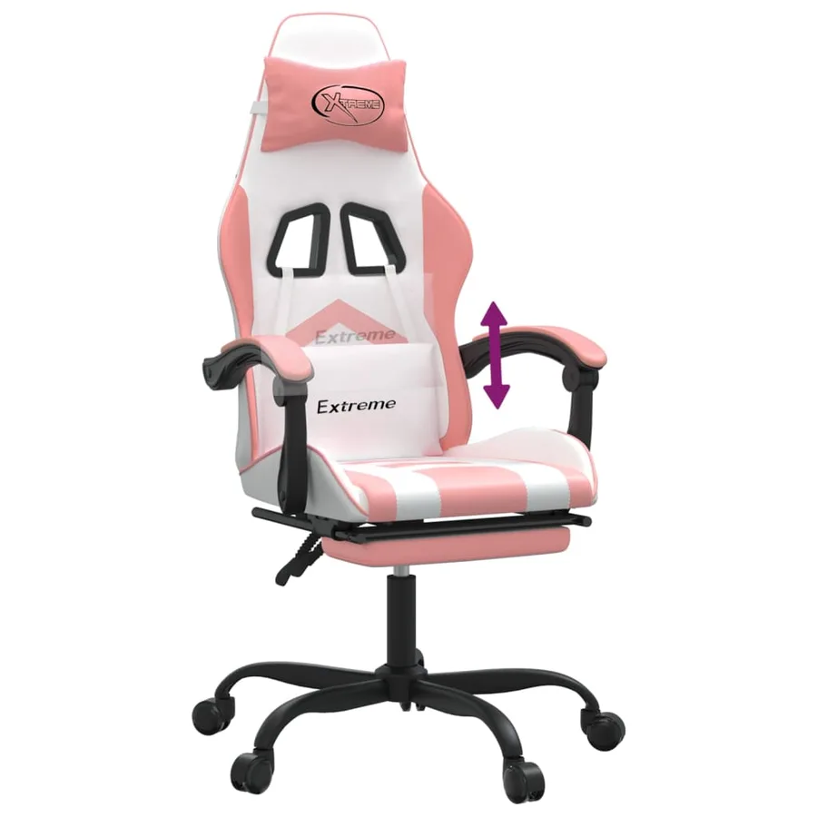 Chaise de jeu avec repose-pied Blanc et rose Similicuir - 8
