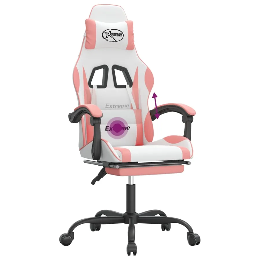 Chaise de jeu pivotante et repose-pied Blanc et rose Similicuir - 12