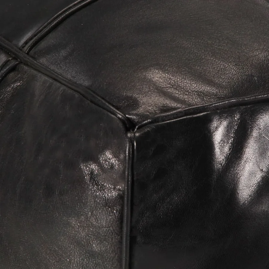 Pouf 60 x 60 x 30 cm Noir Cuir véritable de chèvre - 3