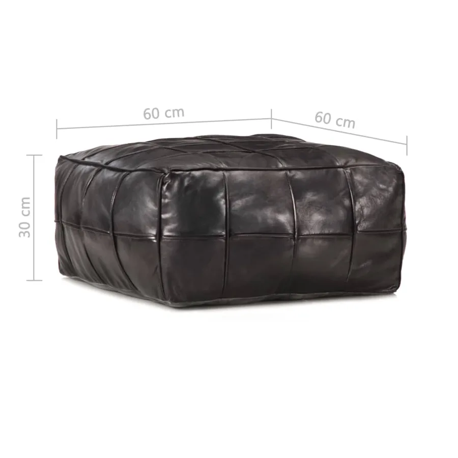 Pouf 60 x 60 x 30 cm Noir Cuir véritable de chèvre - 4