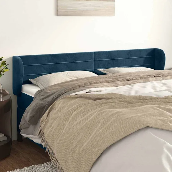Tête de lit avec oreilles Bleu foncé 183x23x78/88 cm Velours