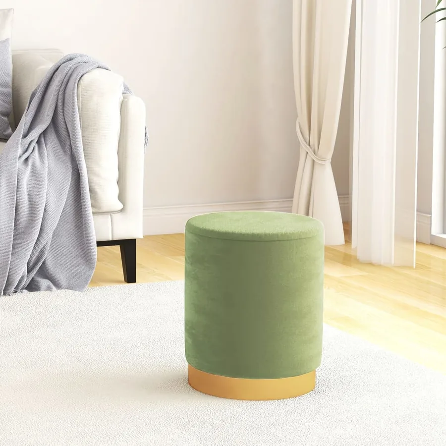 Tabouret de rangement rond Vert moutarde Velours 31 x 37 cm