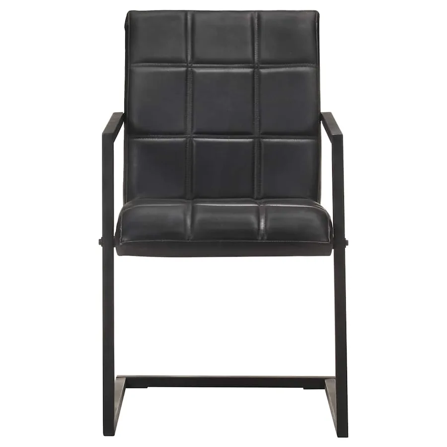 Chaises à manger cantilever lot de 4 noir cuir véritable - 2