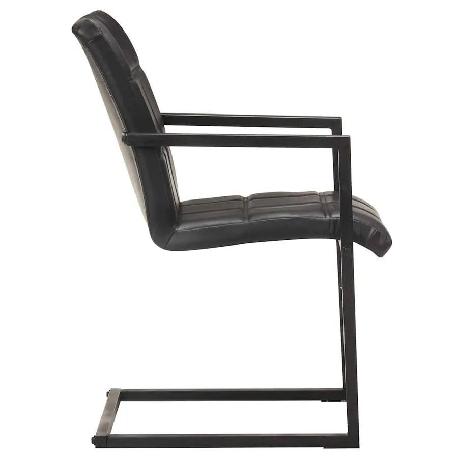 Chaises à manger cantilever lot de 4 noir cuir véritable - 3