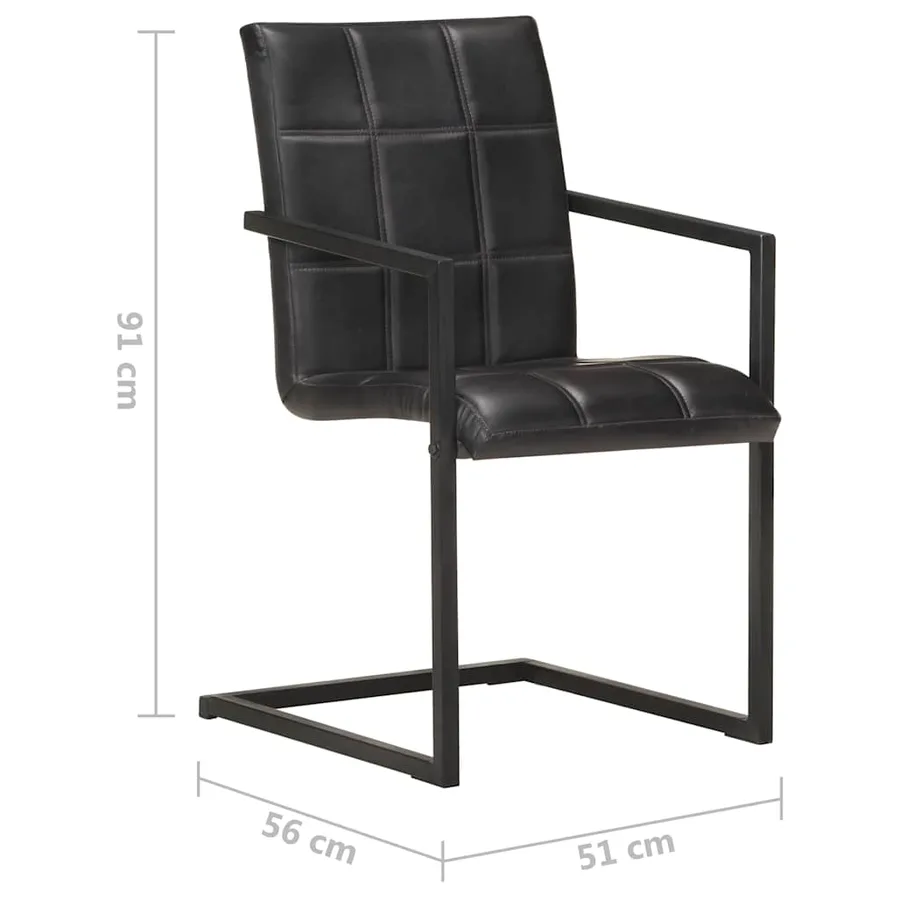 Chaises à manger cantilever lot de 4 noir cuir véritable - 6