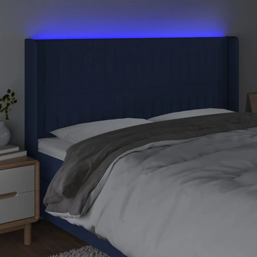 Tête de lit à LED Bleu 163x16x118/128 cm Tissu - 4