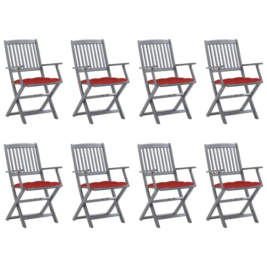 Chaises pliables d'extérieur lot de 8 et coussins Bois d'acacia
