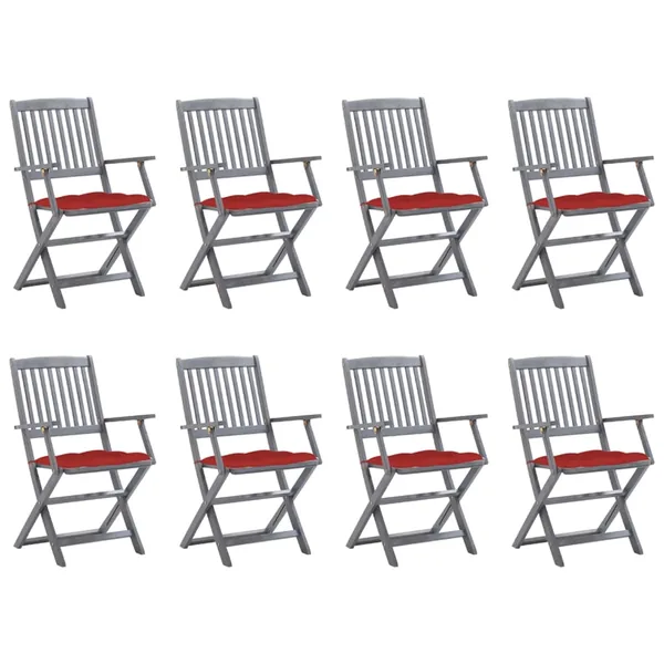 Chaises pliables d'extérieur lot de 8 et coussins Bois d'acacia