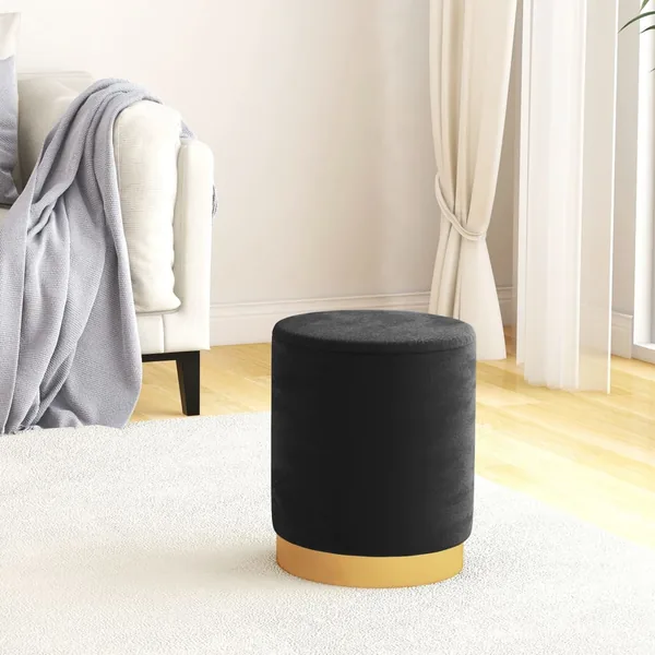 Tabouret de rangement rond Noir Velours 31 x 37 cm