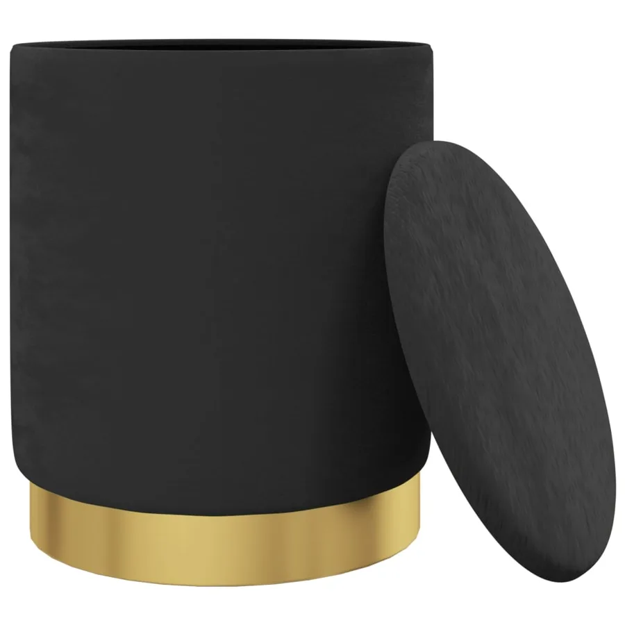 Tabouret de rangement rond Noir Velours 31 x 37 cm - 3