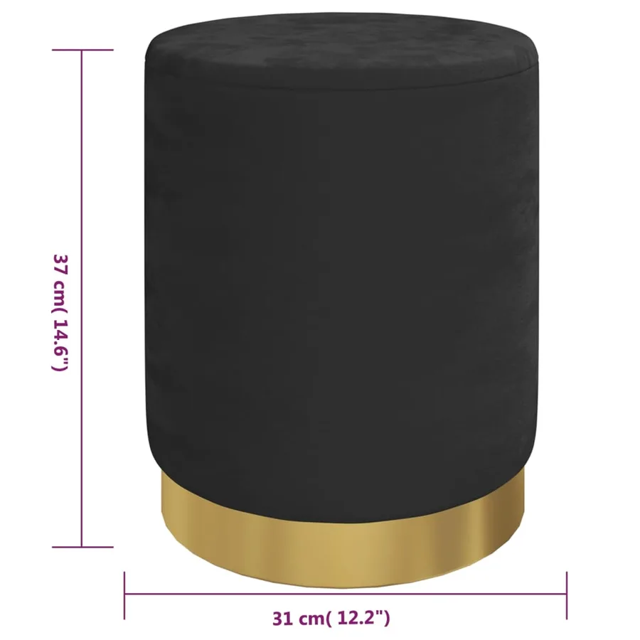 Tabouret de rangement rond Noir Velours 31 x 37 cm - 6