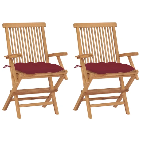 Chaises de jardin coussins rouge bordeaux lot de 2 Teck massif
