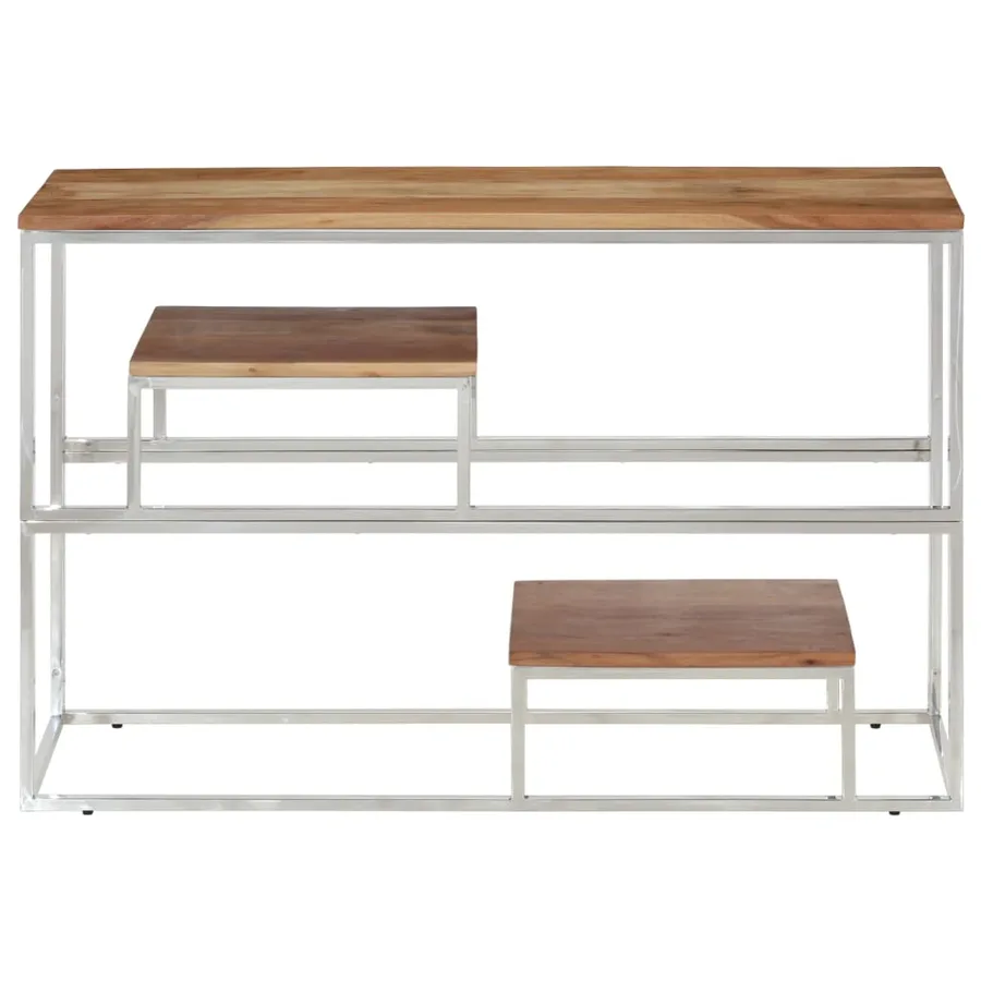 Table console argenté acier inoxydable et bois massif d'acacia - 3