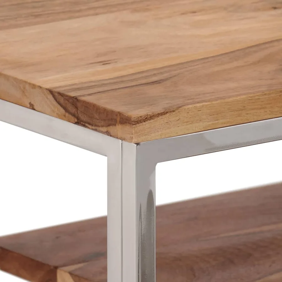 Table console argenté acier inoxydable et bois massif d'acacia - 5
