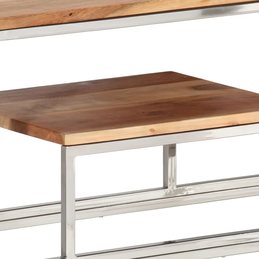Table console argenté acier inoxydable et bois massif d'acacia - 7