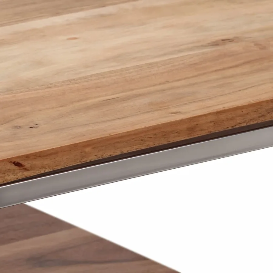 Table console argenté acier inoxydable et bois massif d'acacia - 8