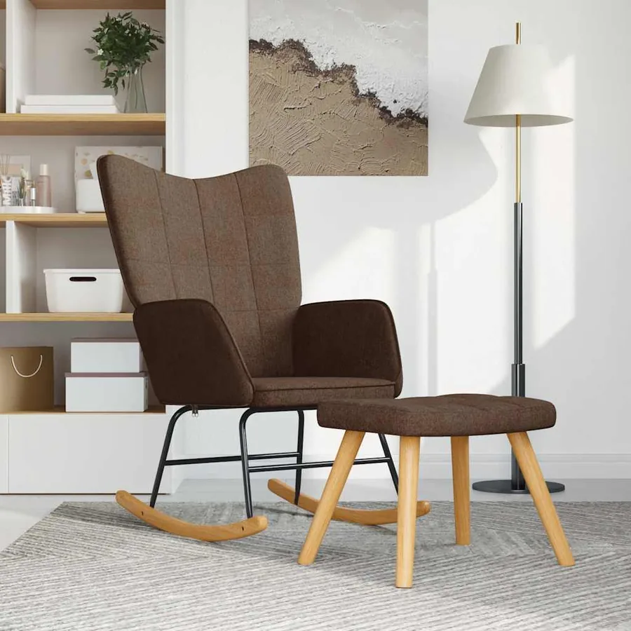 Chaise à bascule avec tabouret Marron Tissu
