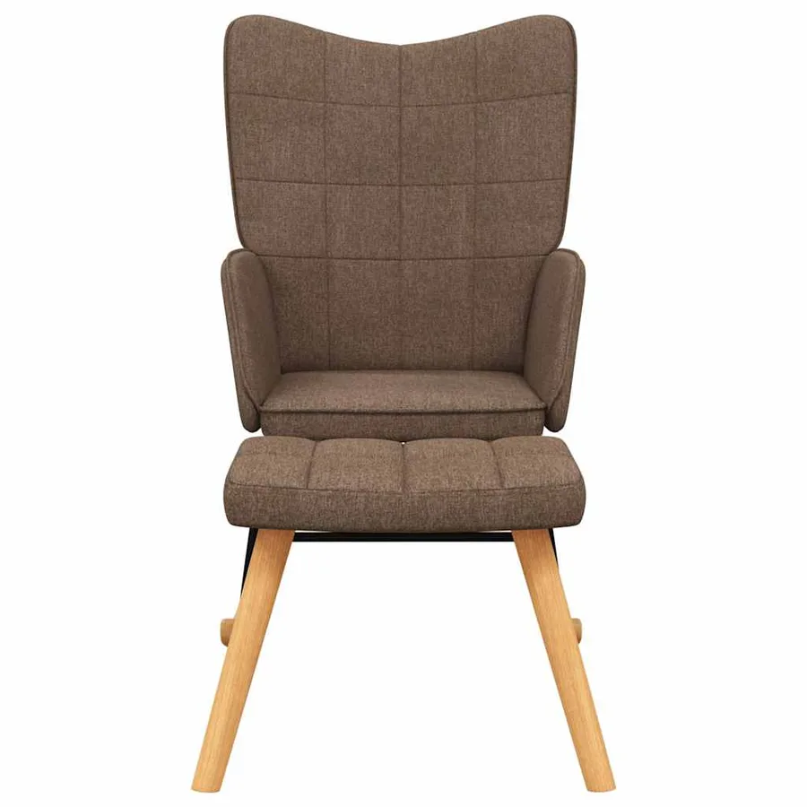 Chaise à bascule avec tabouret Marron Tissu - 3