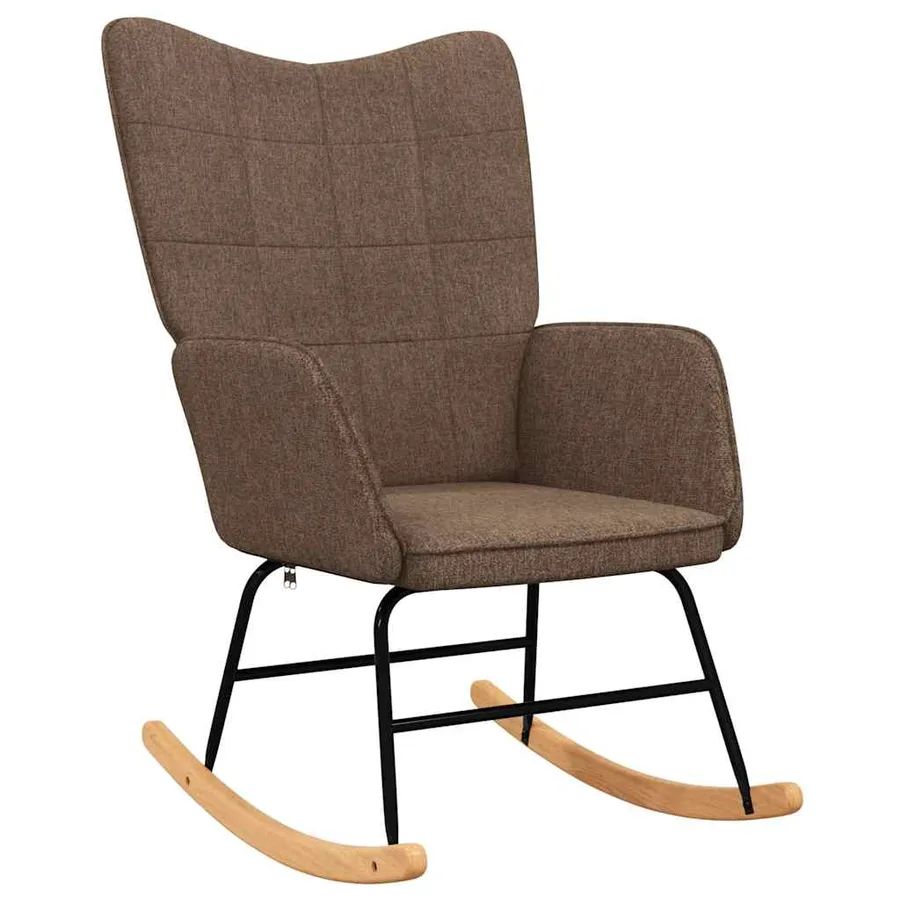 Chaise à bascule avec tabouret Marron Tissu - 4