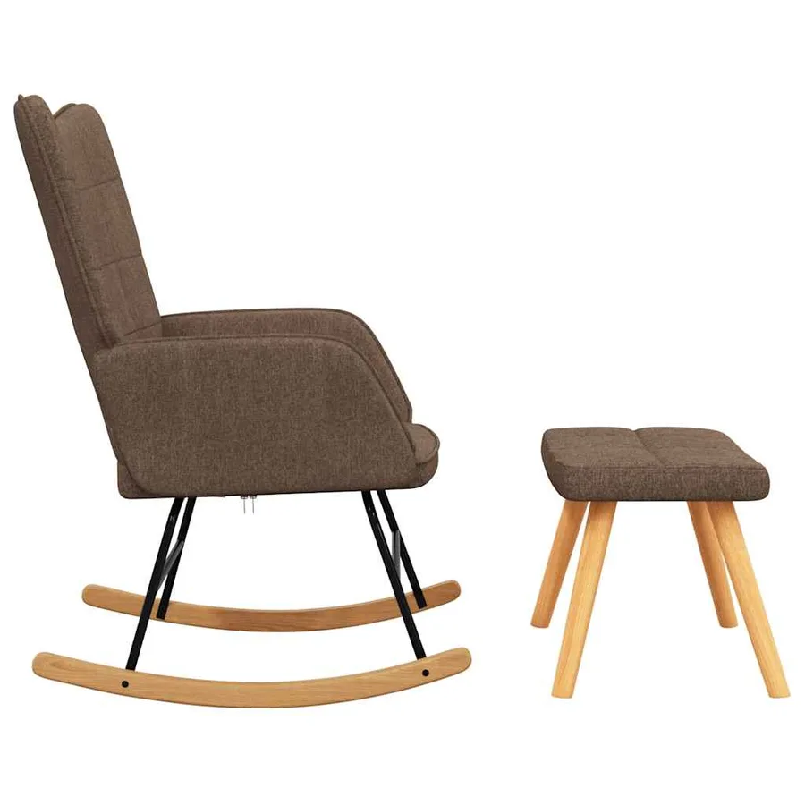 Chaise à bascule avec tabouret Marron Tissu - 5