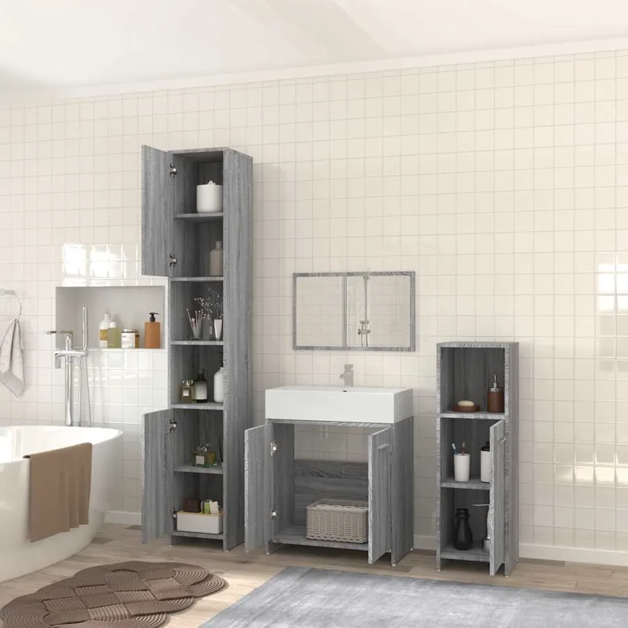 Ensemble de meubles de salle de bain 4 pcs Sonoma gris - 3