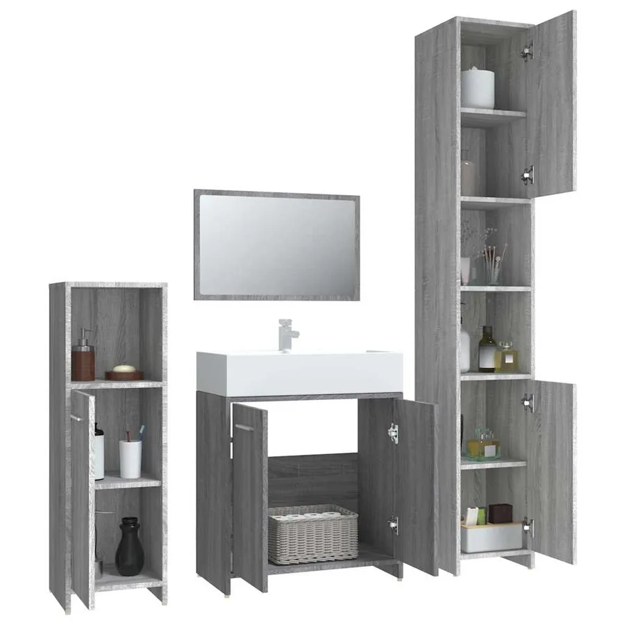 Ensemble de meubles de salle de bain 4 pcs Sonoma gris - 4