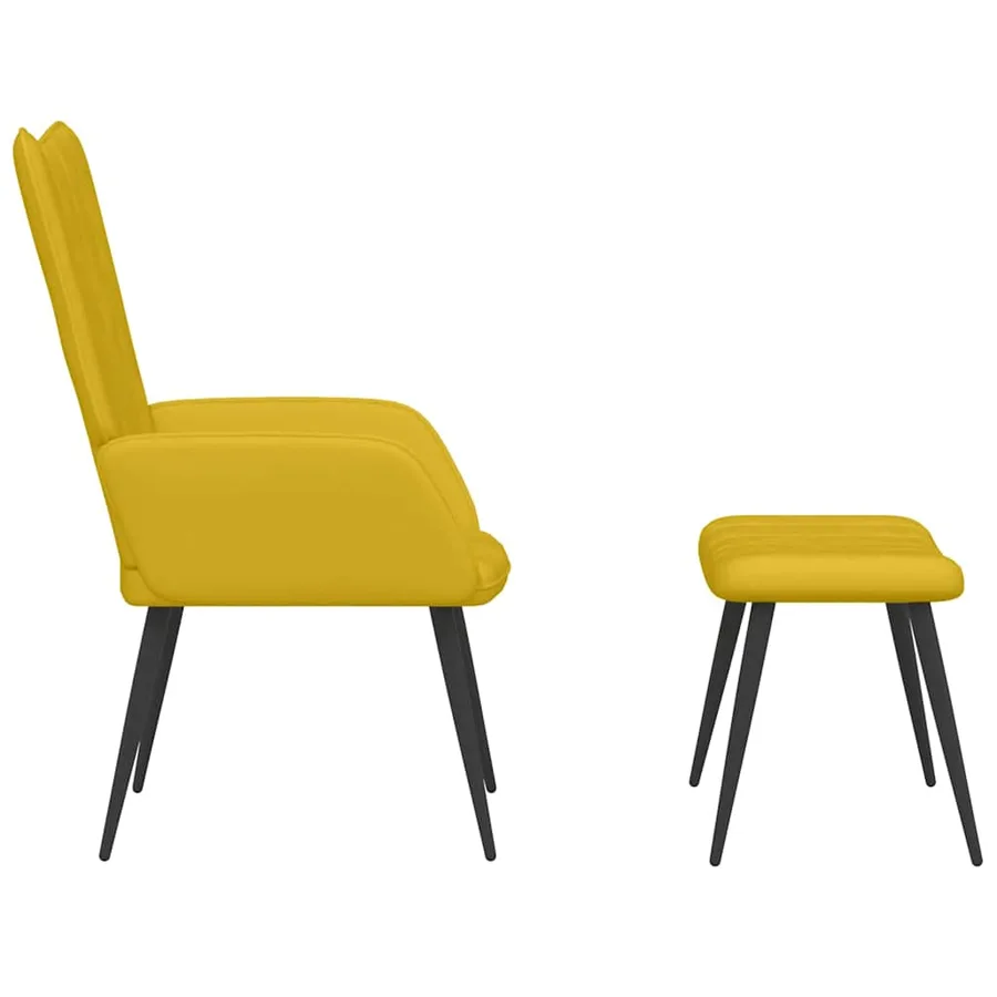 Chaise de relaxation avec tabouret Jaune moutarde Velours - 4