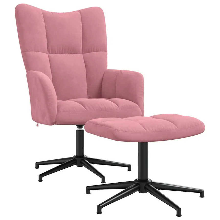 Chaise de relaxation avec tabouret Rose Velours - 2