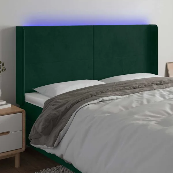 Tête de lit à LED Vert foncé 203x16x118/128 cm Velours