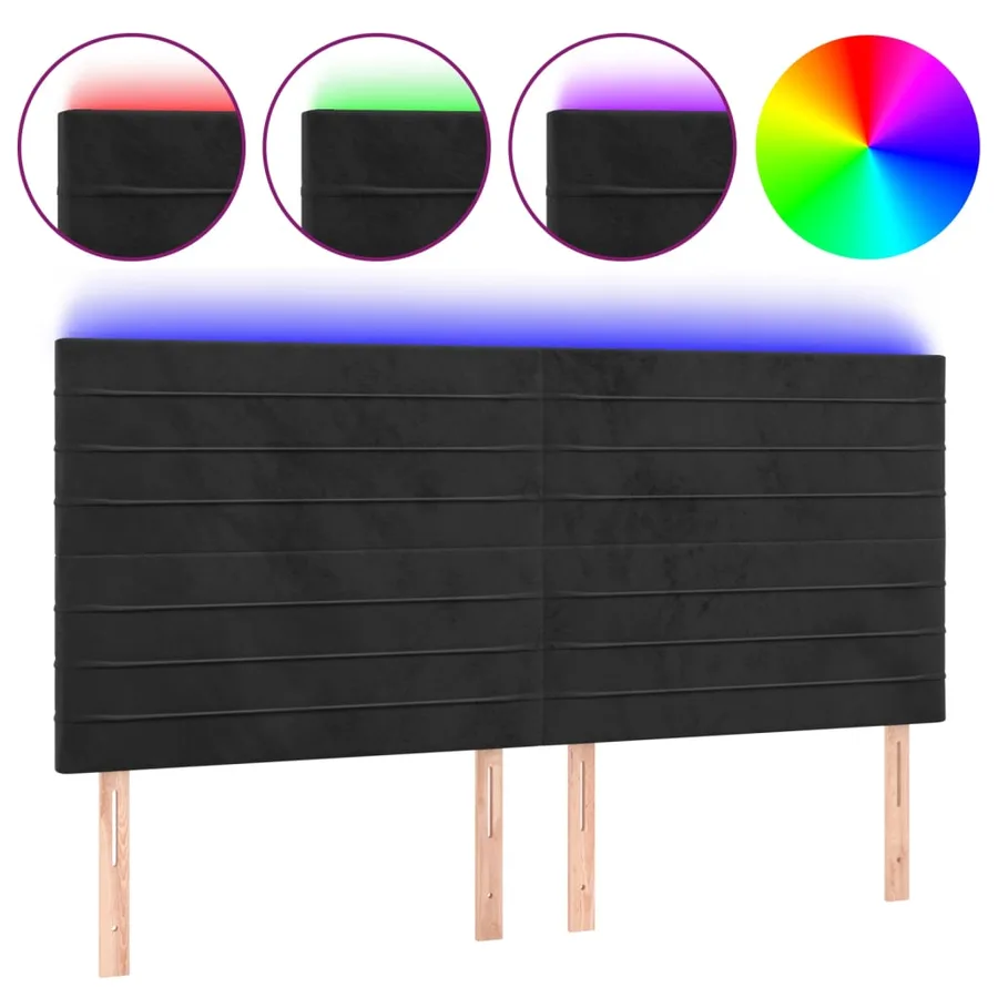 Tête de lit à LED Noir 200x5x118/128 cm Velours - 2