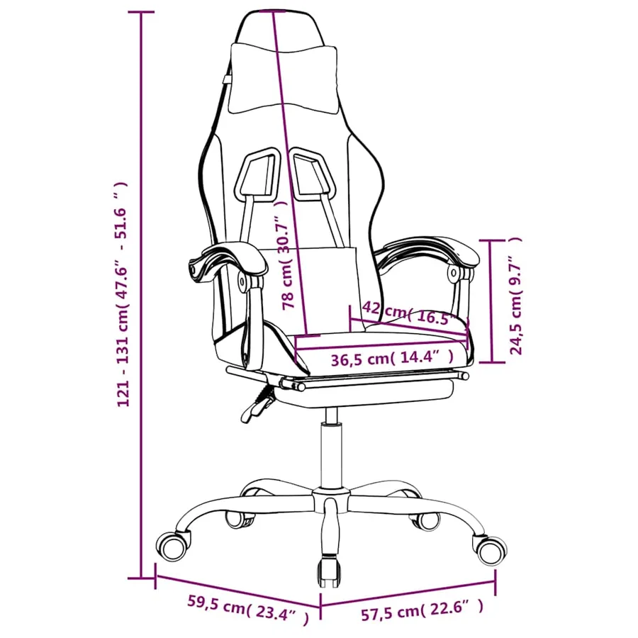 Chaise de jeu pivotante et repose-pied Noir et blanc Similicuir - 16