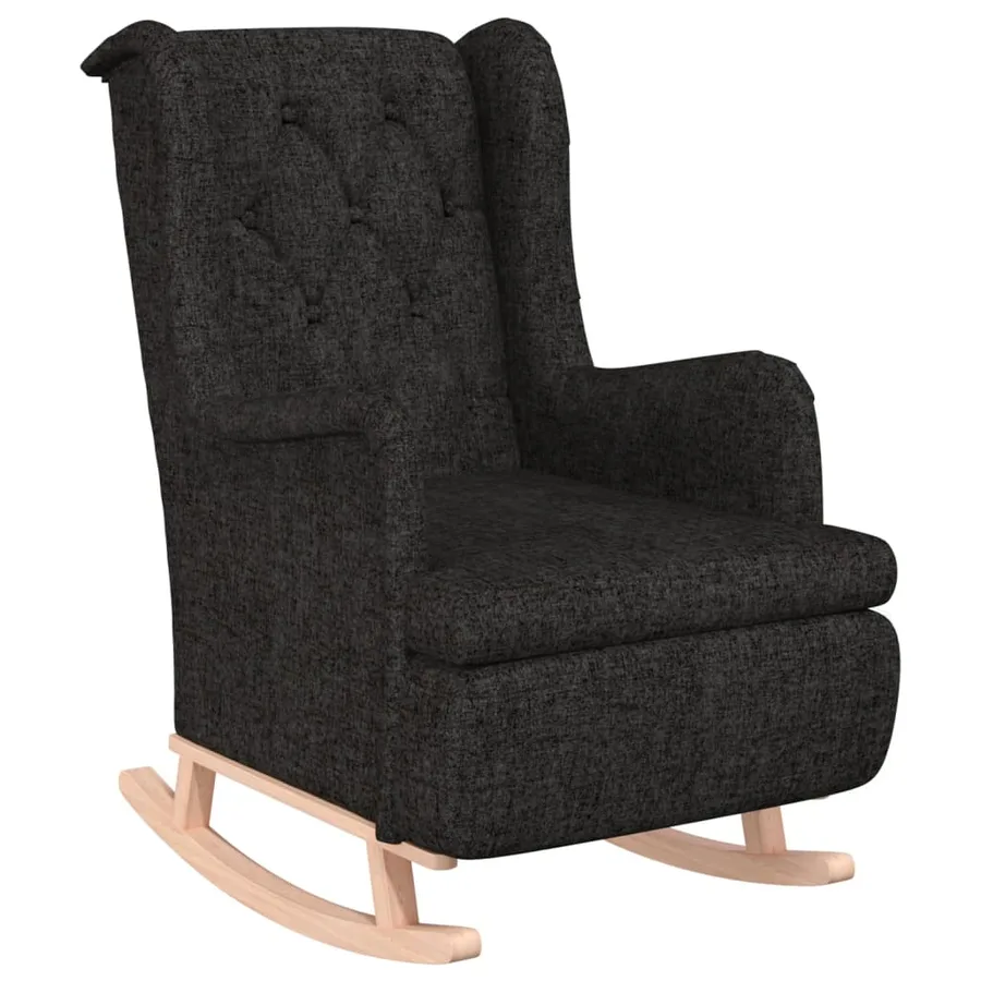 Fauteuil avec pieds à bascule en bois d'hévéa Noir Tissu - 2