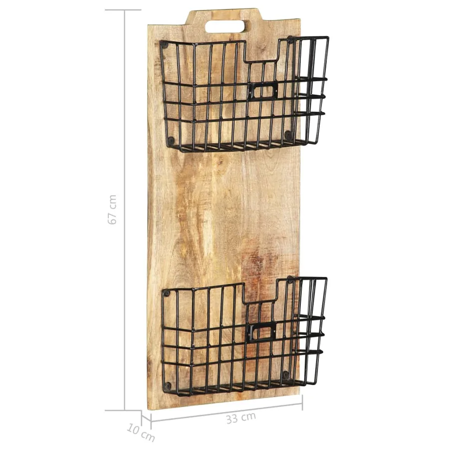 Porte-revue mural 33x10x67 cm Bois de manguier solide brut - 5