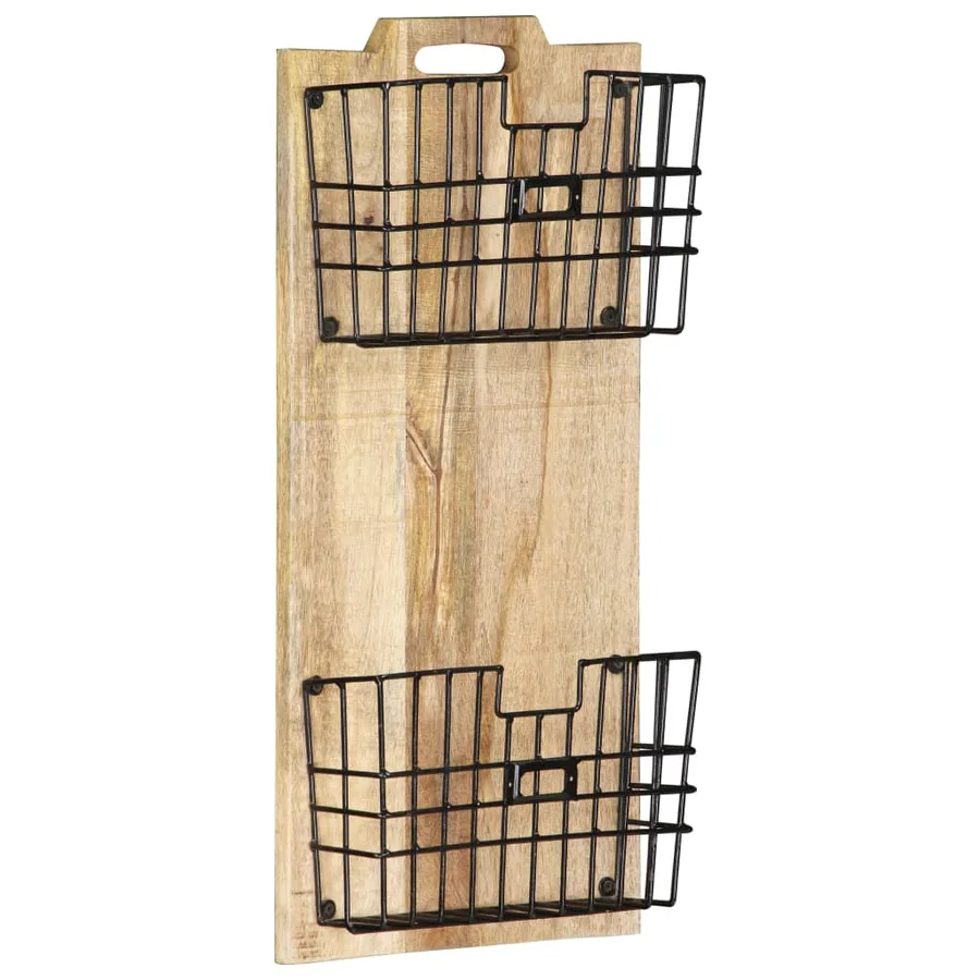 Porte-revue mural 33x10x67 cm Bois de manguier solide brut - 6