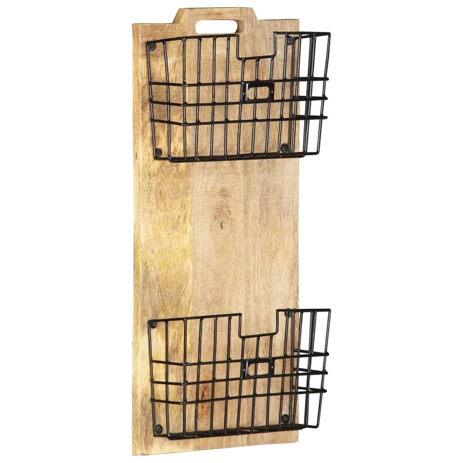 Porte-revue mural 33x10x67 cm Bois de manguier solide brut - 7