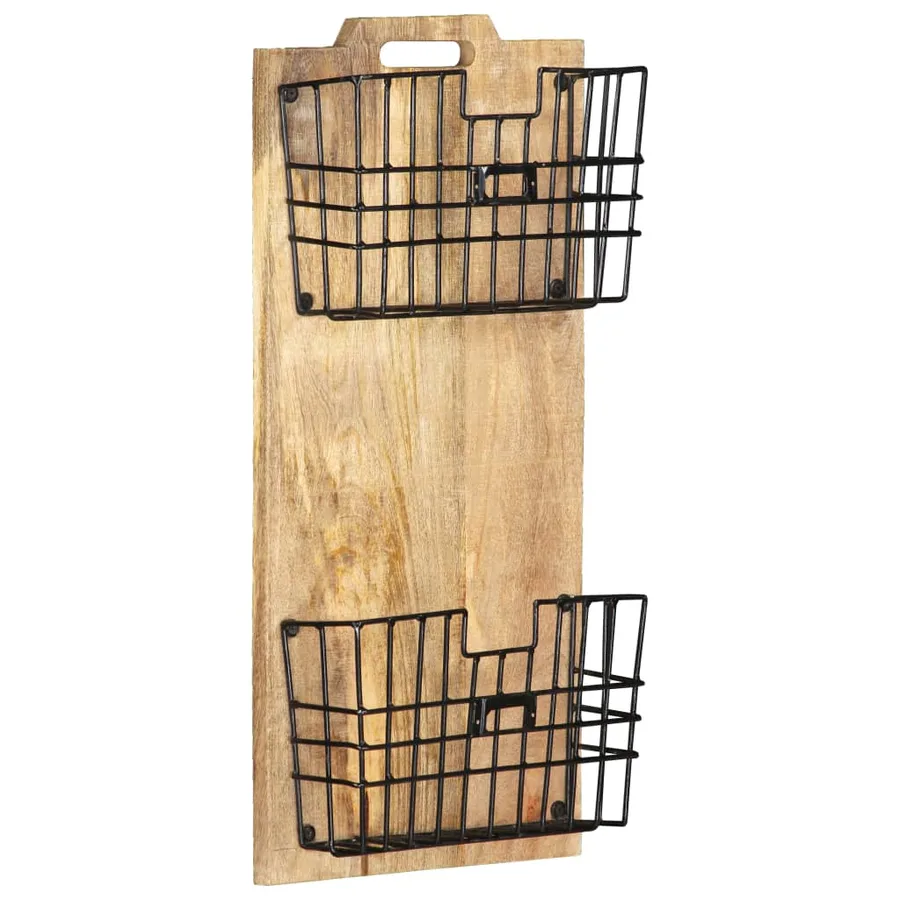 Porte-revue mural 33x10x67 cm Bois de manguier solide brut - 8