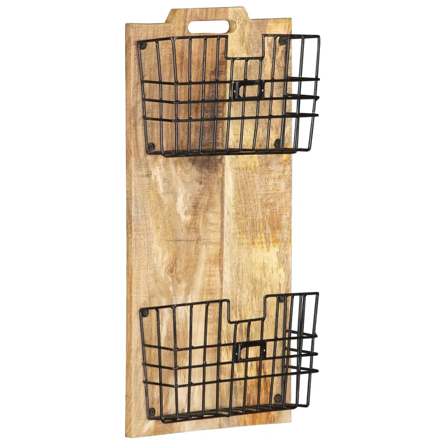 Porte-revue mural 33x10x67 cm Bois de manguier solide brut - 9