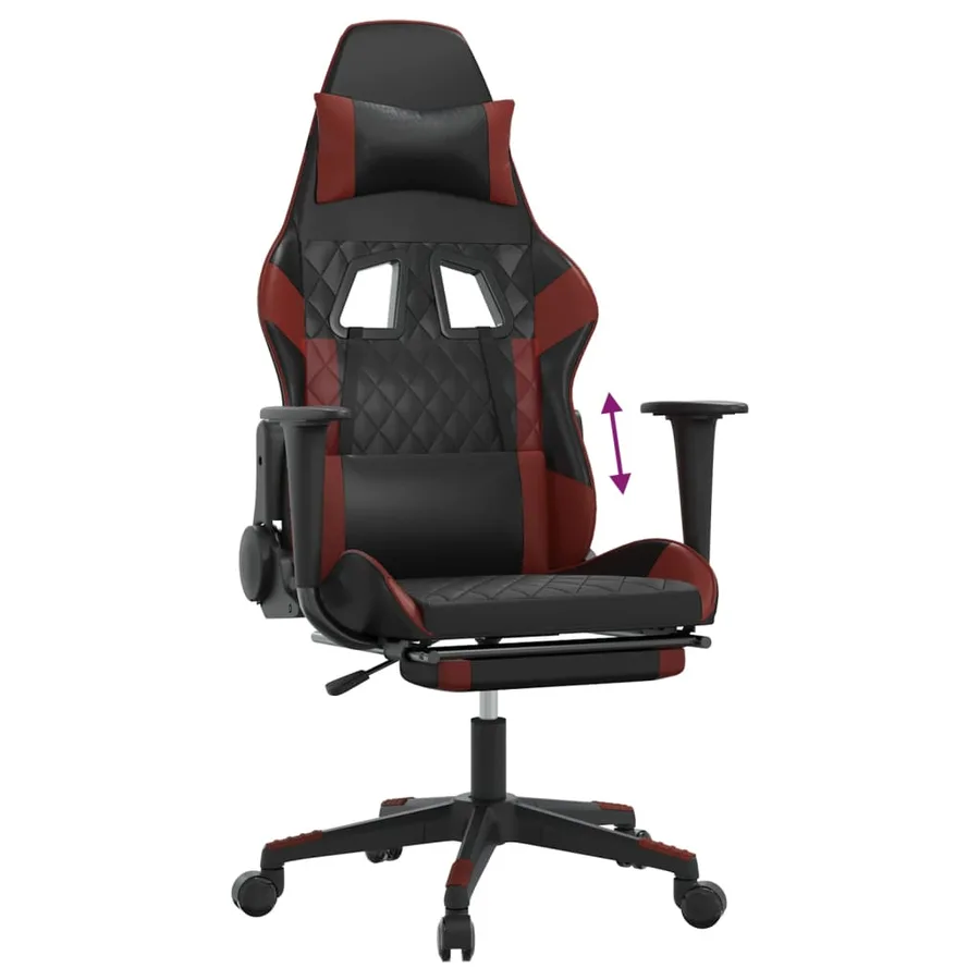 Chaise de jeu avec repose-pied Noir/rouge bordeaux Similicuir - 8