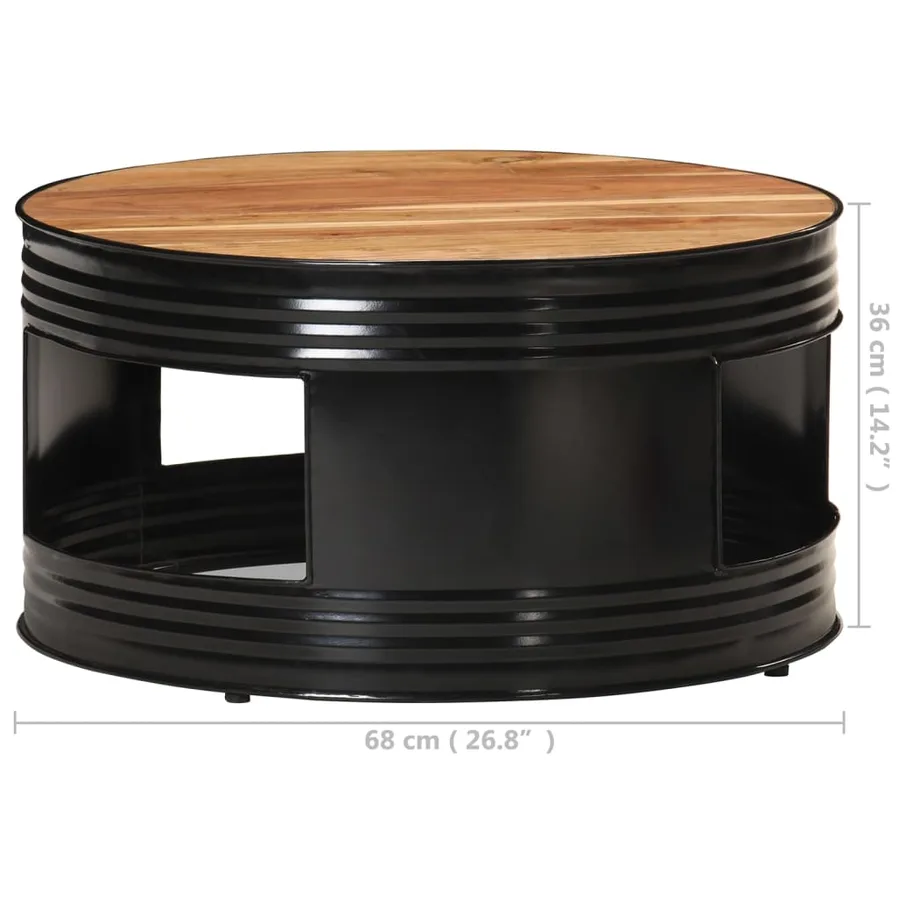 Table basse Noir 68x68x36 cm Bois d'acacia massif - 6